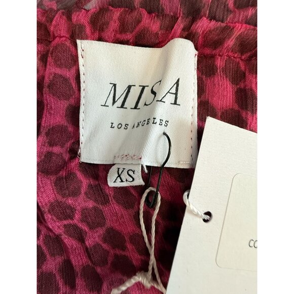 NWT Misa Los Angeles Louisa Dress XS Pink/Red Print Sheer Chiffon Midi - Picture 5 of 15